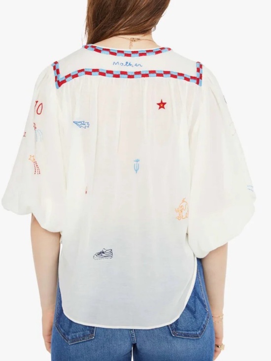 MOTHER Tops - MOTHER The Breeze Yoke Top Whisper White Embroidered Boho Blouse XS NWT